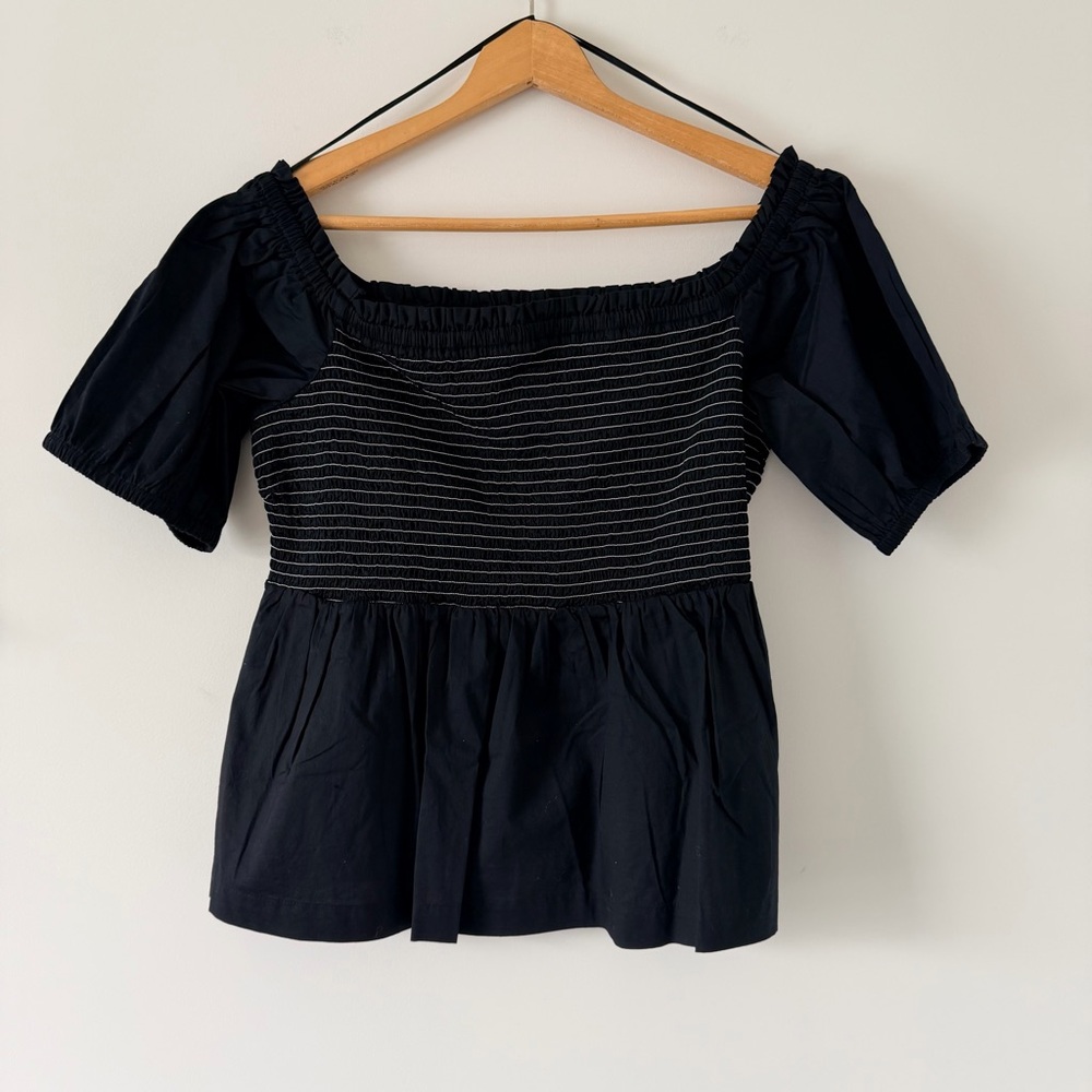 Old Navy Black Off-Shoulder Smocked Peplum Blouse